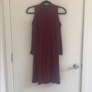 Red long sleeve, peekaboo shoulder dress